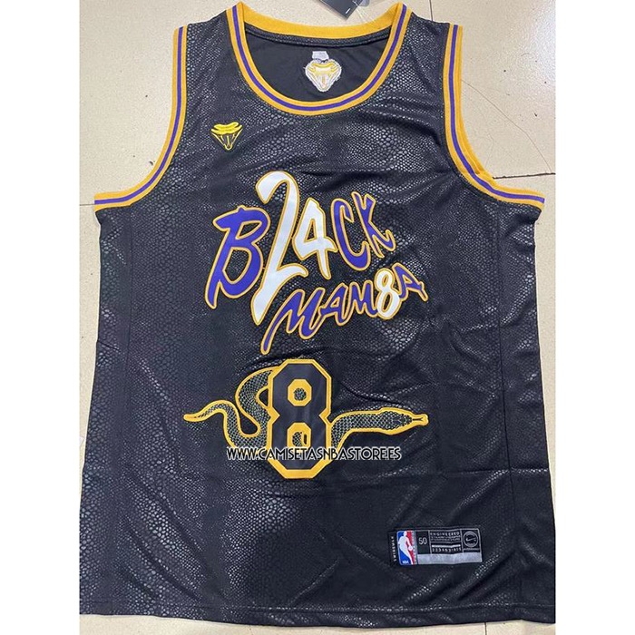 Kobe Bryant NO 8 24 Camiseta Los Angeles Lakers Black Mamba Snakeskin Negro